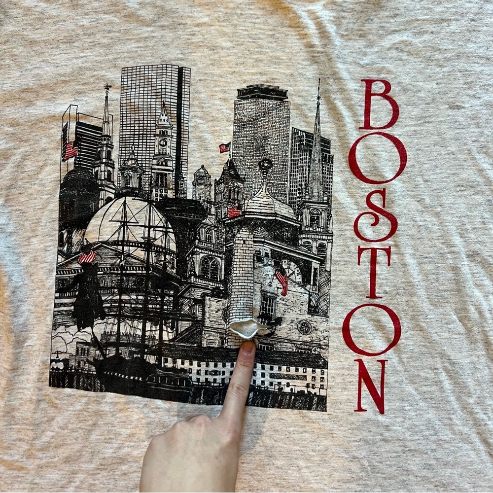 Vintage 80s 90s Distressed Heather Grey Graphic T Shirt Boston Red Black Lee - Picture 4 of 5